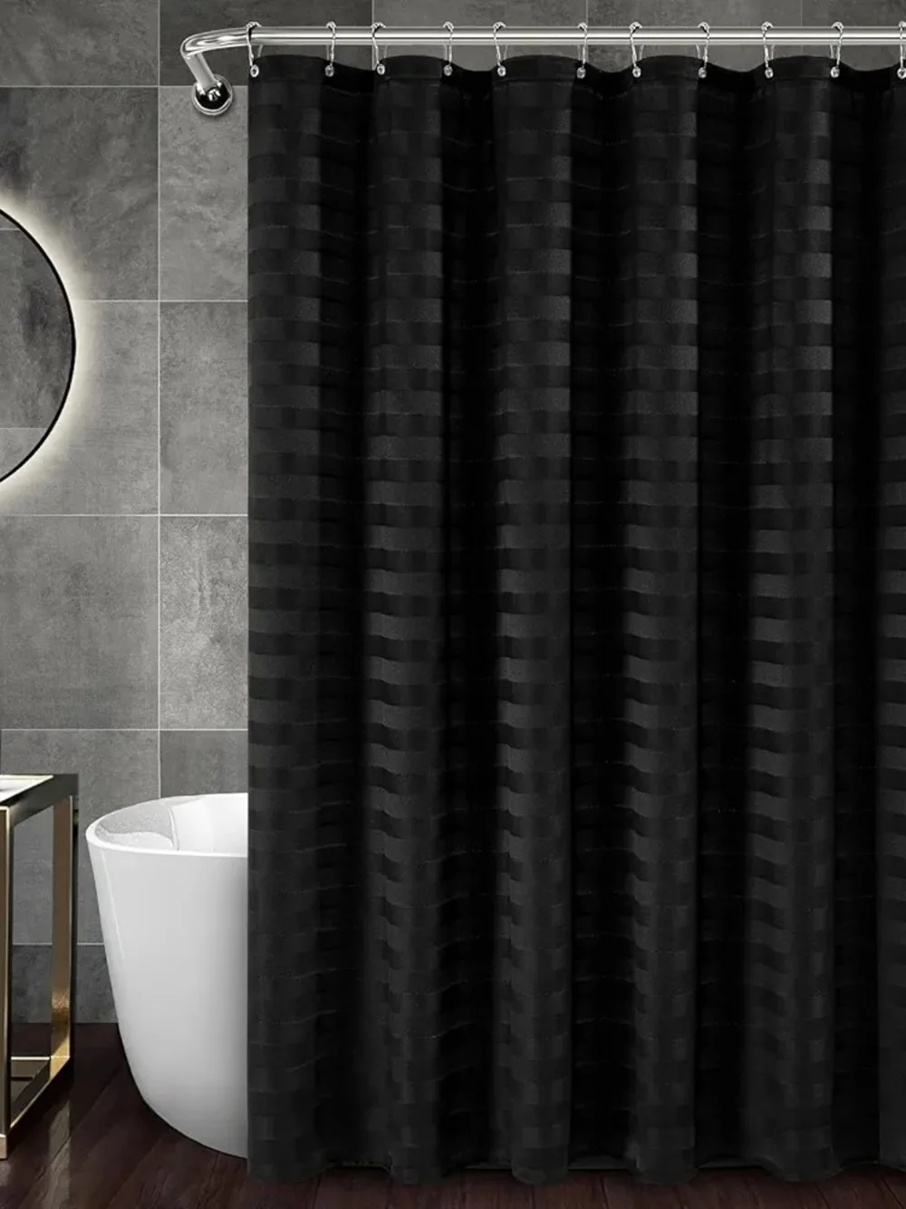 Black Textured Shower Curtain - Modern Water-Resistant Panel